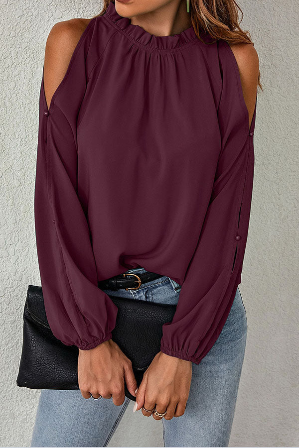 Everything and More Pleated Cold Shoulder Top