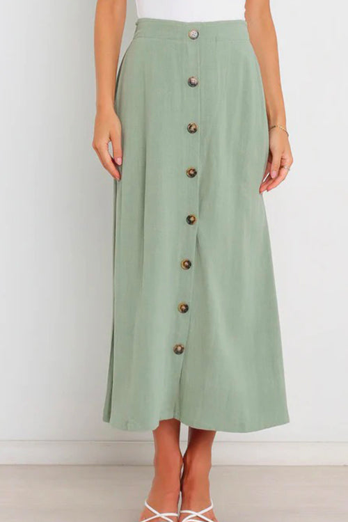 Button Down Pockets A-line Long Skirt