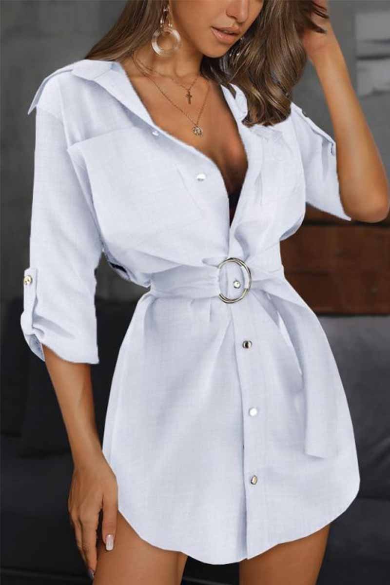Florcoo Pure Color Casual Sleeve Sleeve Tie Mini Dresses