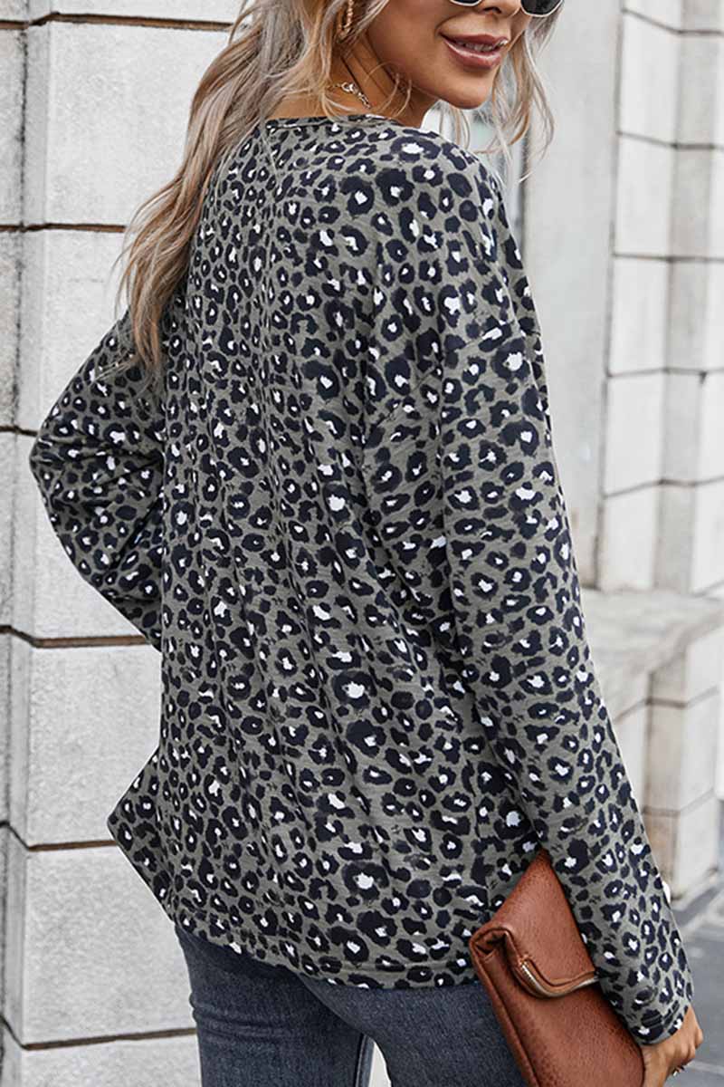 Elegant V-neck leopard print blouse women