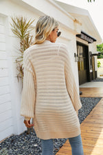 Open Front Pocketed Long Sleeve Knitted Solid Cardigan