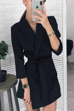 Florcoo Solid Color Long Sleeve Suit Collar Mini Dresses(3 Colors)