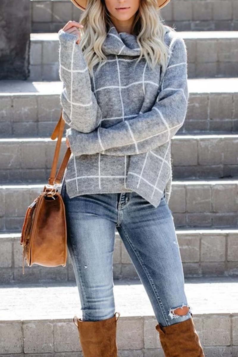 Florcoo Turtleneck Plaid Sweater