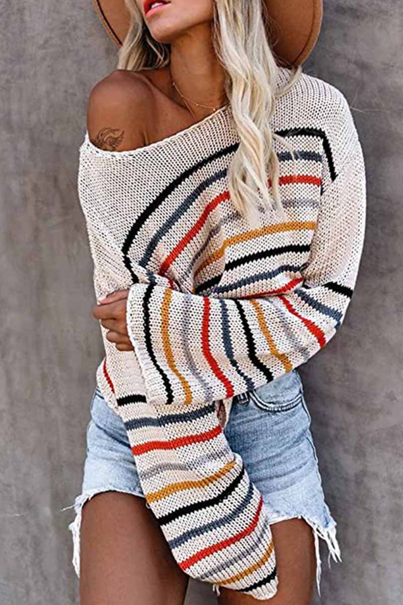 Fashion Colorful Pattern One-Neck Strapless Sweater