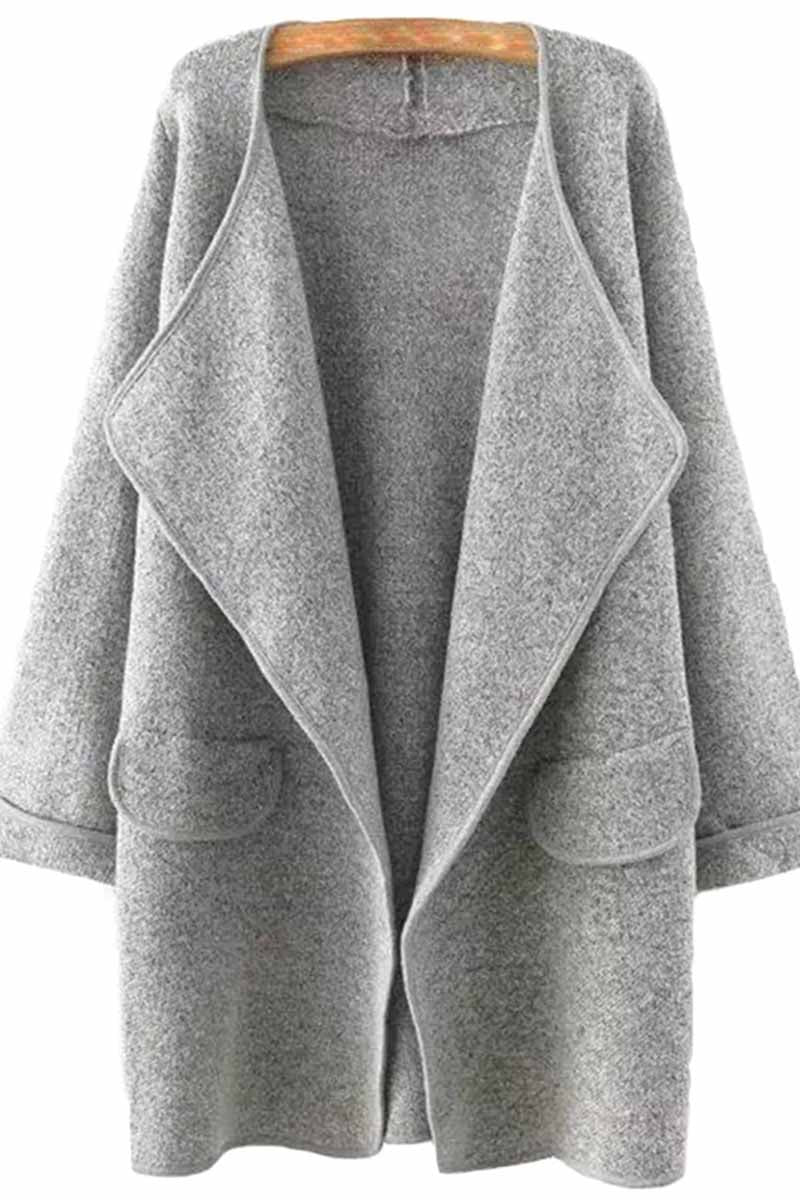 Florcoo Solid Color Loose Coat With Pockets
