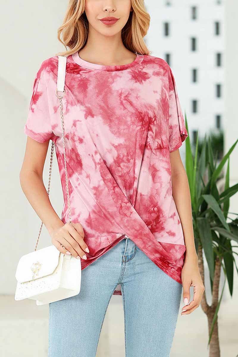 Florcoo Round Neck Tie-Dye T-Shirt