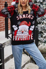 Florcoo Santa Embroidered Round Neck Knitted Sweater