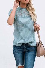 Florcoo Summer Geometric Stitching Lace Short Sleeves Tops (6 Colors)