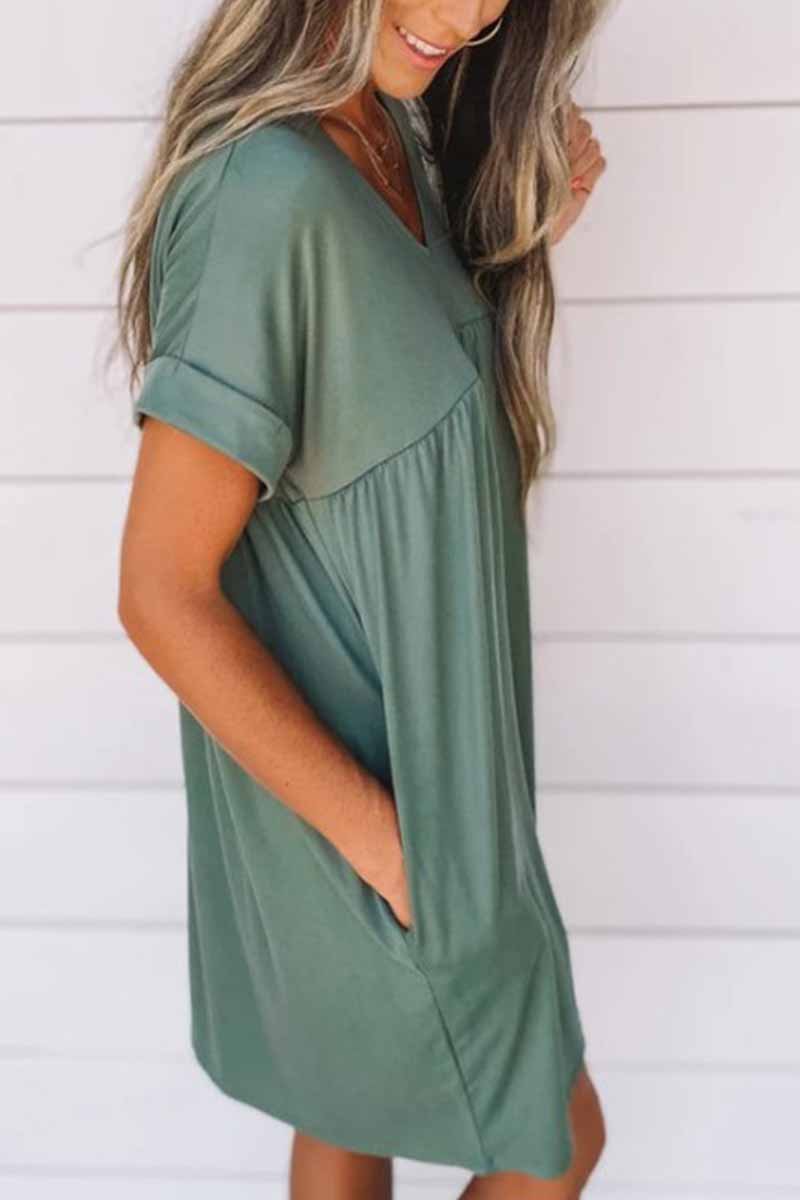 Florcoo V-neck Solid Color Loose Dress