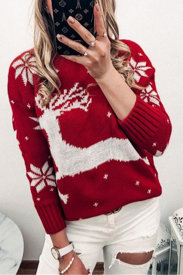 Christmas Themed Knitted Long-sleeved Sweater