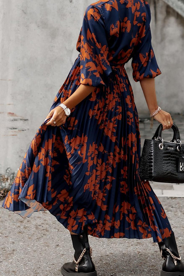 Early Sunset Floral Wrap Pleated Midi Dress