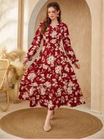 Robe Maxi Décontractée Manches Longues Imprimé Floral