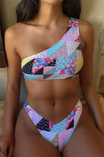 One Shoulder Geometric Print Two-piece Swimsuit