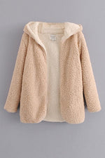 Hooded Open Front Lamb Wool Teddy Coat