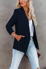 Uptown Girl Ruched Sleeves Pocketed Blazer