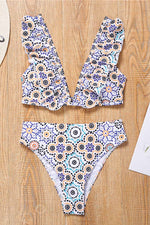 Florcoo Ruffle Floral Print Bikini Set
