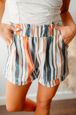 Elastic Waist Color Block Striped Shorts