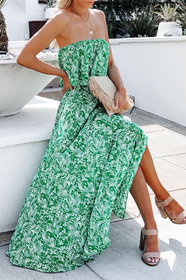 Summer Lover Strapless Palm Print Maxi Dress