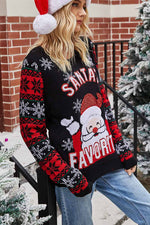 Florcoo Santa Embroidered Round Neck Knitted Sweater