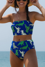 Dinosaur Print Bandeau High Waisted Bikini Sets