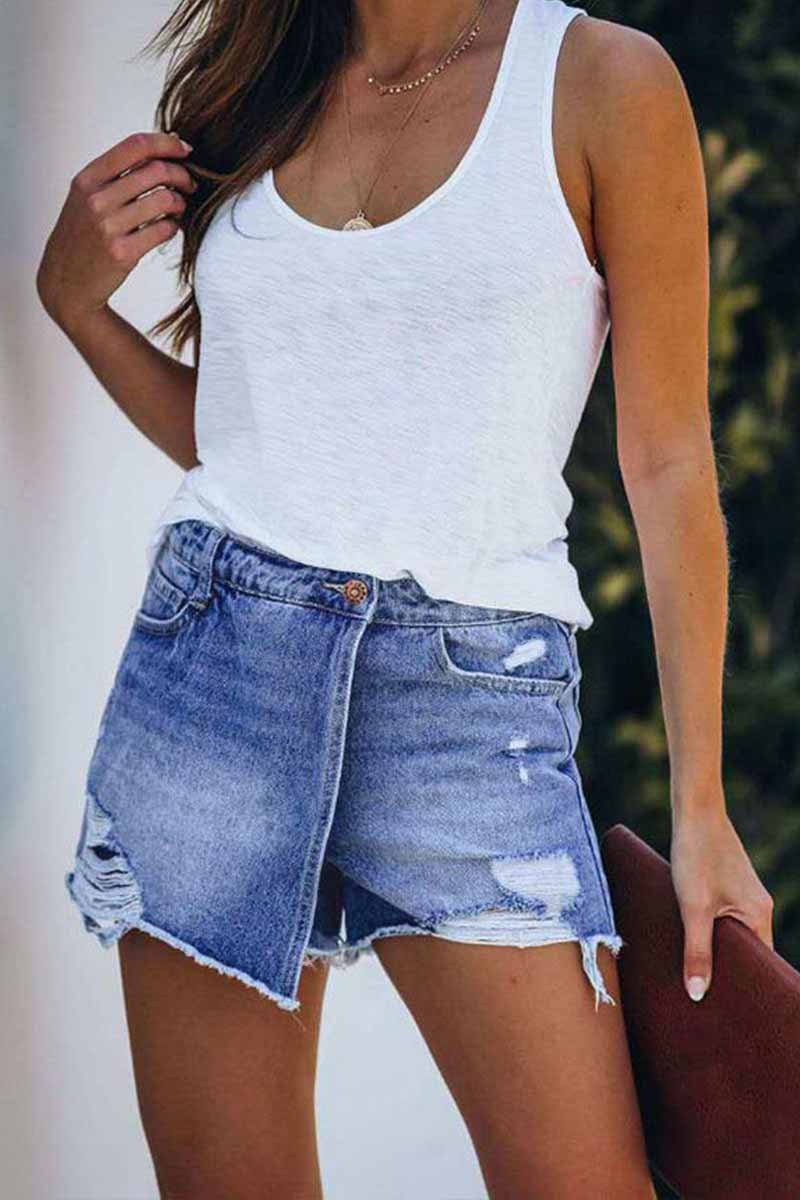 Florcoo Ripped & Repaired Denim Skorts