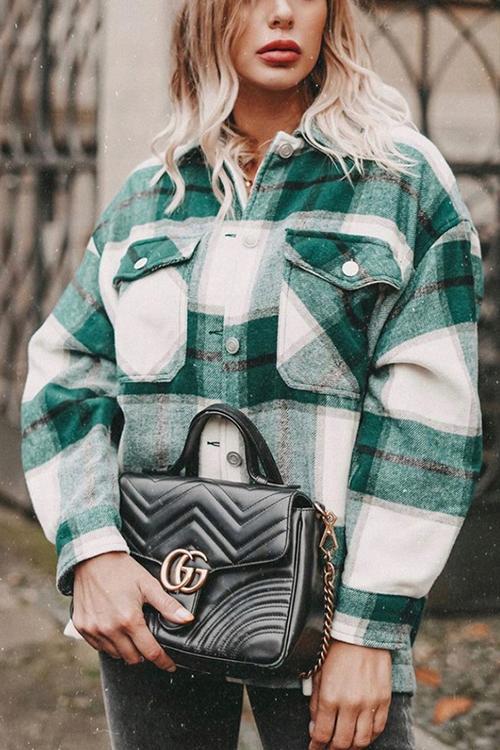 Plaid Button Pockets Coat