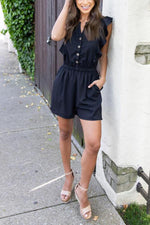 Seek To Be Chic Ruffle Button Down Romper