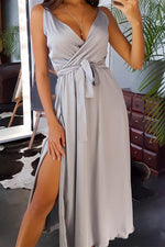 Solid Color Lace-up Waist Suspender Dress