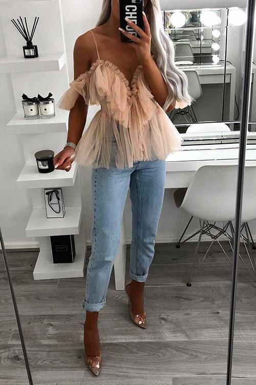 Off Shoulder Lace Up Layer Top