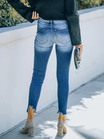 Cut Out Knees High Low Cropped Skinny Jeans