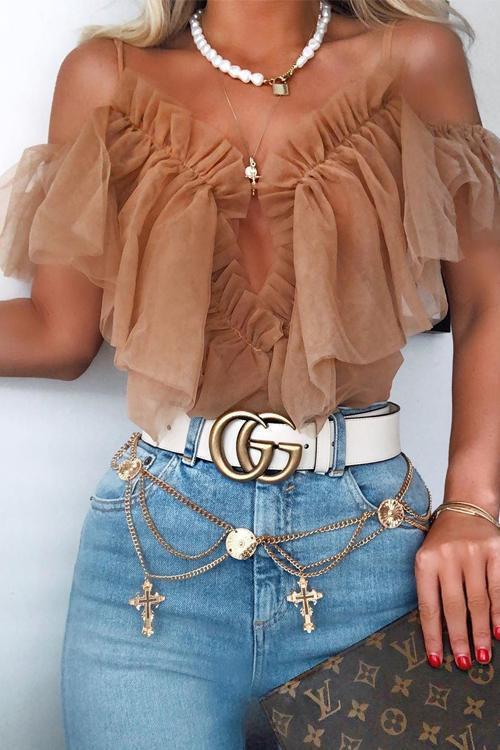 Off Shoulder Lace Up Layer Top