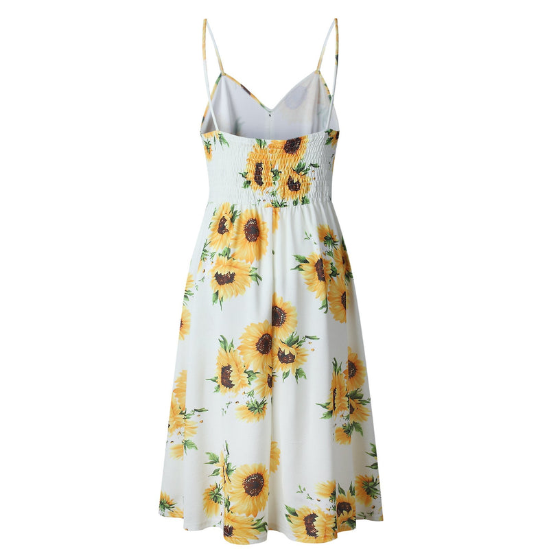 Florcoo Sunflower Print Camisole Dress