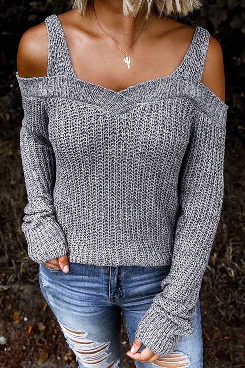 Florcoo Dew Shoulder Strapless Casual Fashion Sweater(5 colors)