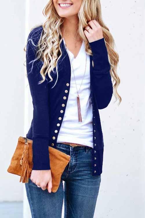 Florcoo Long Sleeves Buttons Design Cardigan Tops(7 Colors)
