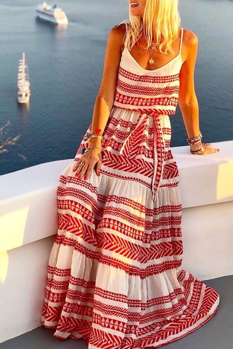 Geometric Printed Loose Ankle Length Dress