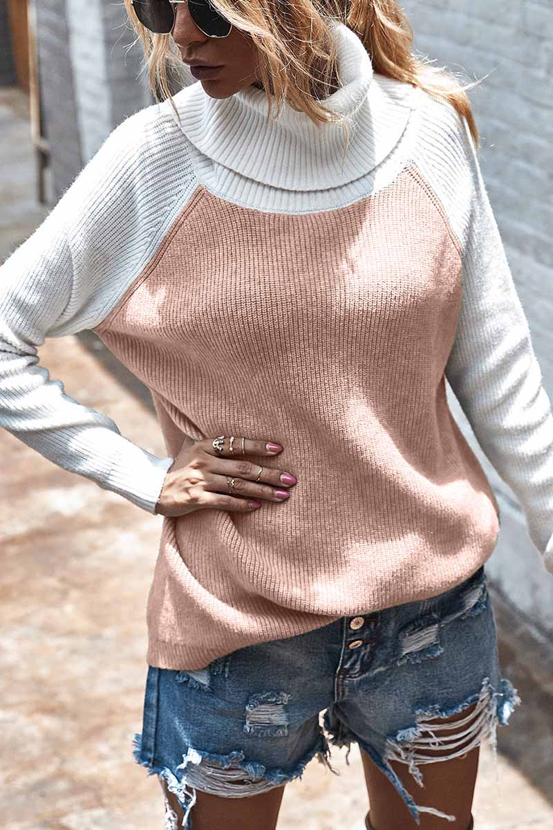 Contrasting High Neck Solid Sweater