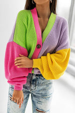 Sweet and Collected Button Up Colorblock Cardigan