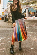 Gradient Stripe Pleated Skirts