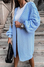 Solid Color Long Lantern Sleeve Knitted Twist Cardigan