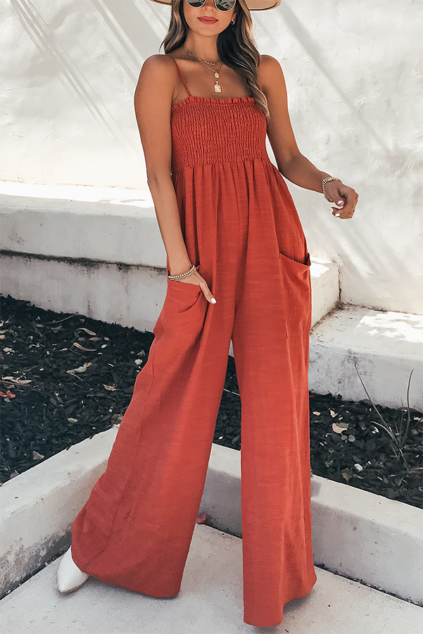 Casual Solid Color Pockets Jumpsuit