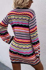 Rainbow Striped Pullover Mid-length Sweater