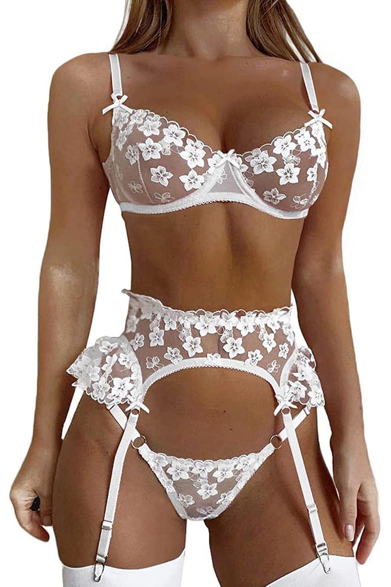 Embroidery 3 Piece Lingerie Set