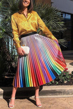 Gradient Stripe Pleated Skirts