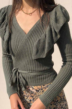 FLorcoo Sexy V-Neck Knitted Lace-up Sweater