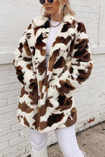 Cow Print Faux Fur Coat