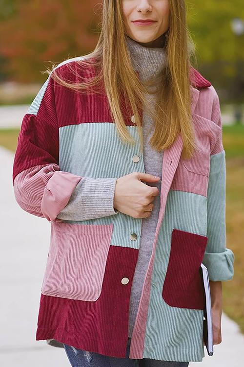 Color Block Corduroy Coat