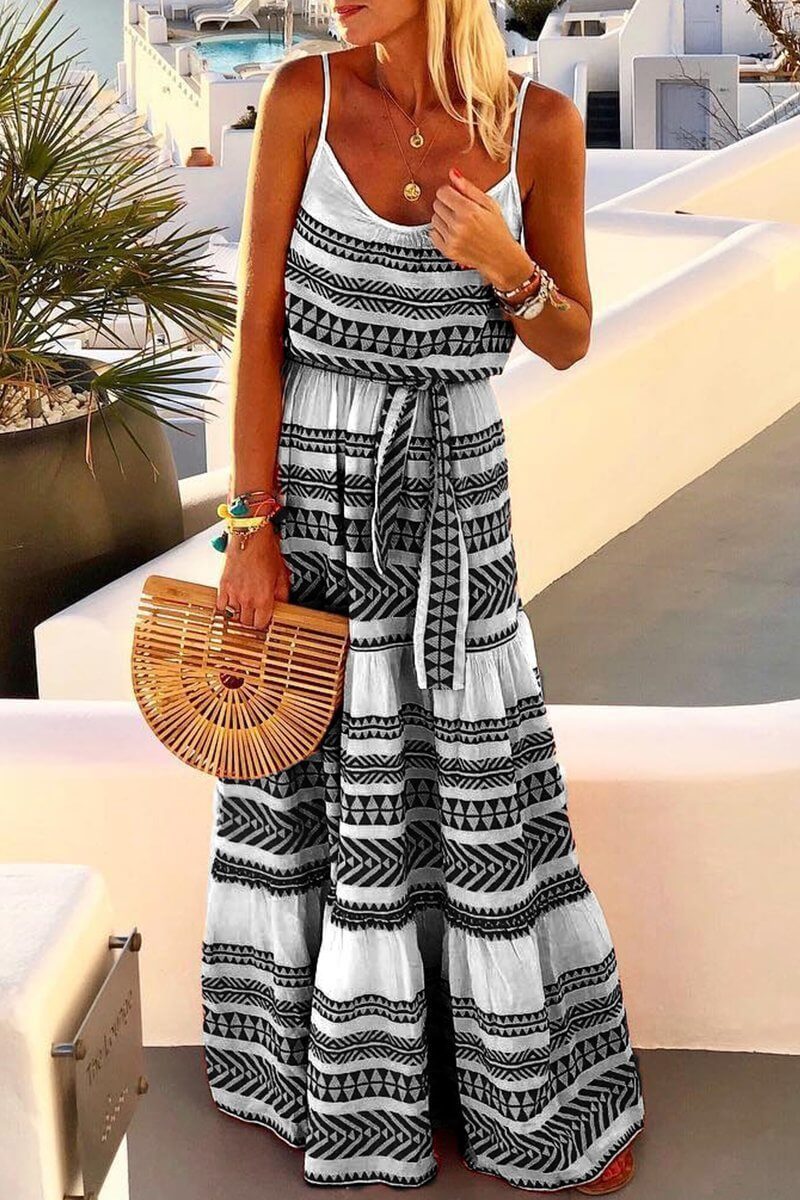 Geometric Printed Loose Ankle Length Dress