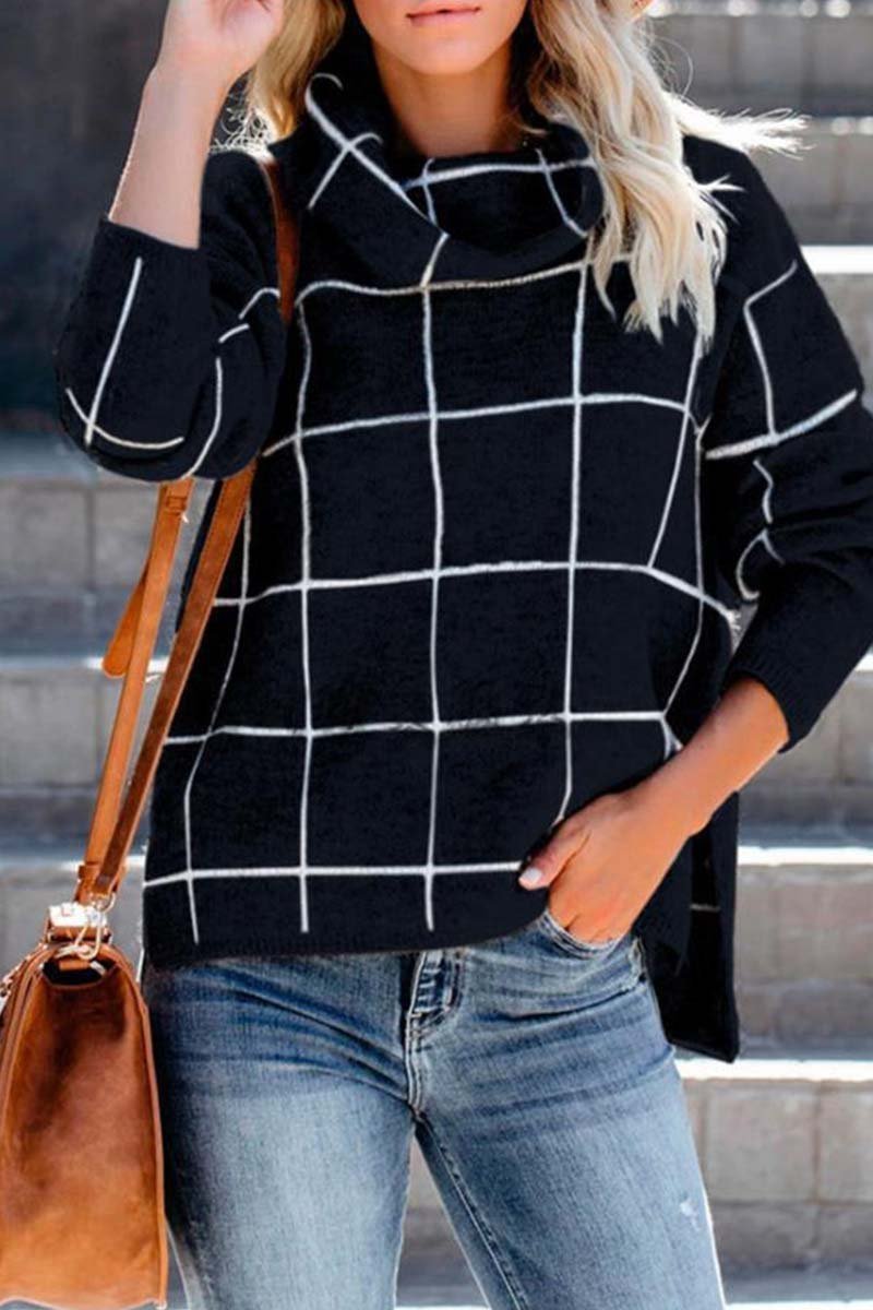 Florcoo Turtleneck Plaid Sweater