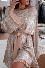 Novakiki Twinkle and Shine Sequin Ruffle Trim Dress