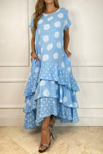 Flowy Polka Dots Pocketed Tiered A-line Maxi Dress